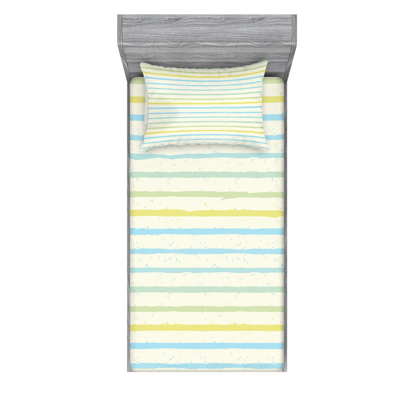 Microfiber Striped Sheet Set, Twin Sheet Set with Fitted Sheet, Yellow/Green/Blue Striped