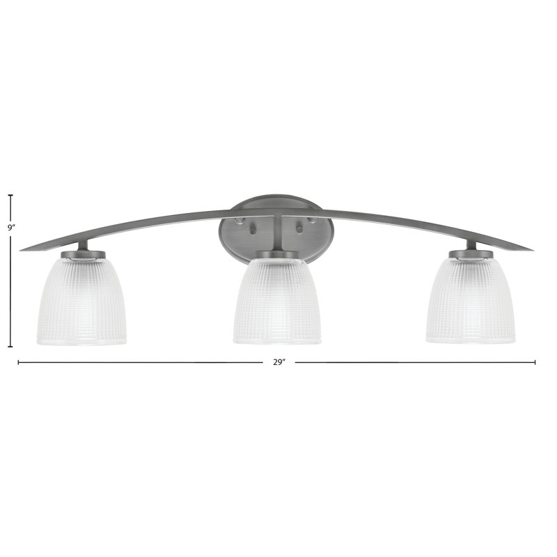Barre d'éclairage de salle de bain 3 lumières avec verre côtelé transparent 5 po Kurve, Argent argent