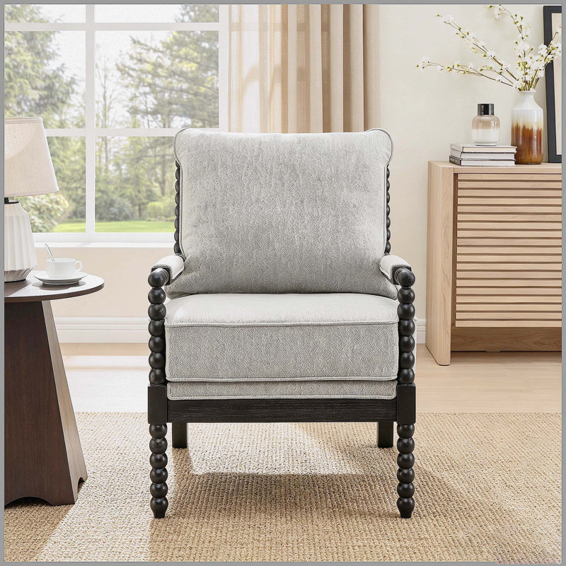 Fauteuil d'appoint rembourré avec structure en bois tourné Belvoir, gris, Grey, Grey, Noir
