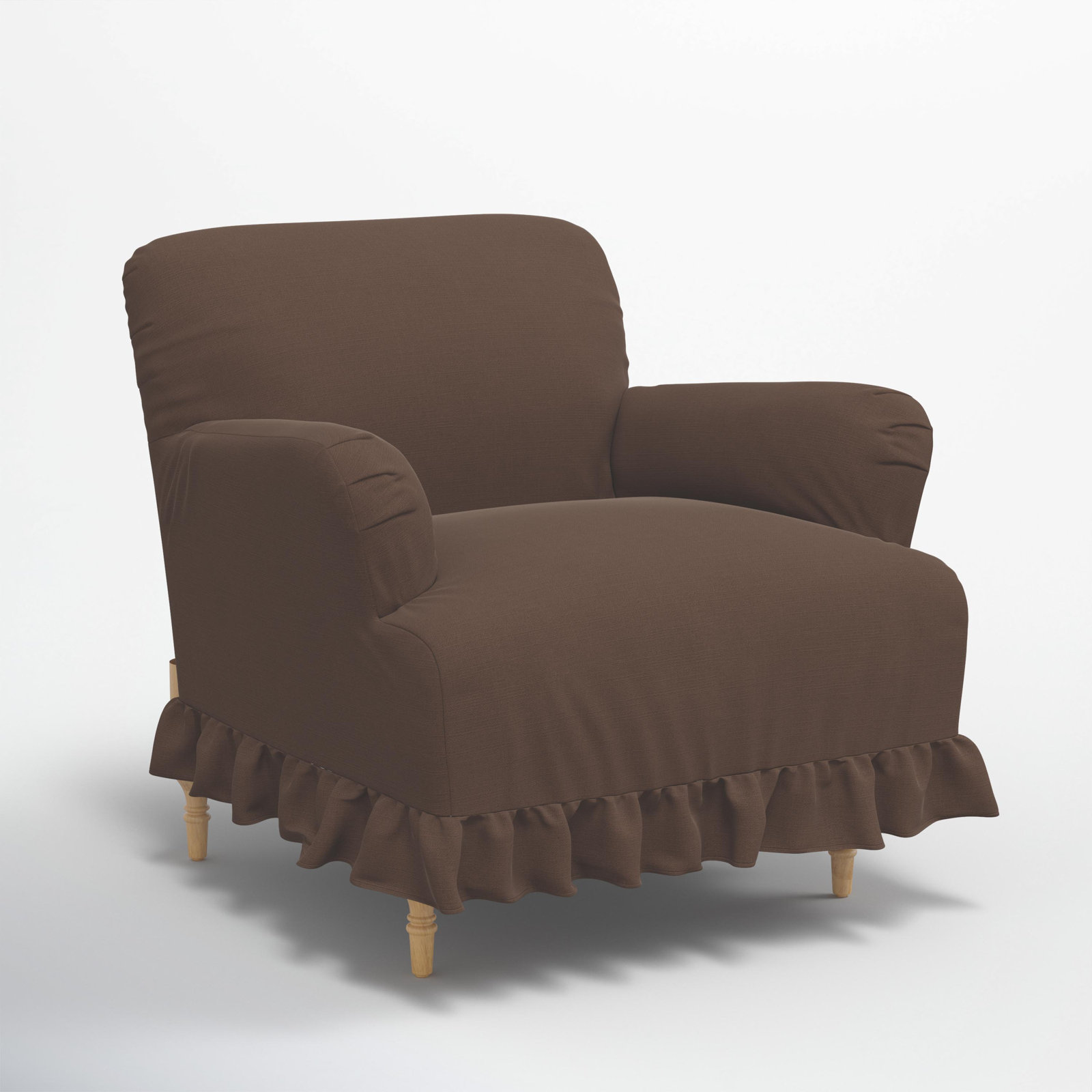 Maggie Ruffle Slipcover Armchair, Classic Chocolate Linen