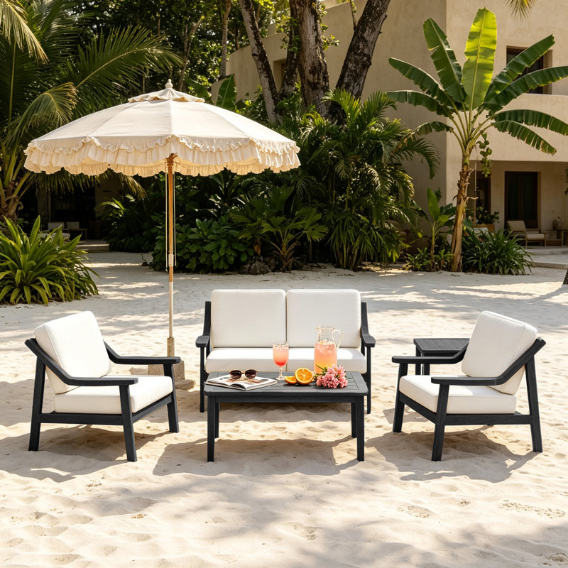 Ensemble de conversation d'extérieur 5 pièces Marlo, parfait pour recevoir avec les tables incluses, Beige, Noir