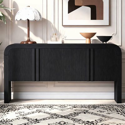 Console 62,2 pouces à motif de vagues avec 4 portes et tablette réglable, conception courbée pour le salon et l'entrée