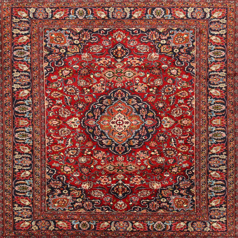 Tapis traditionnel rouge / brun Calline, Carré 5 pi