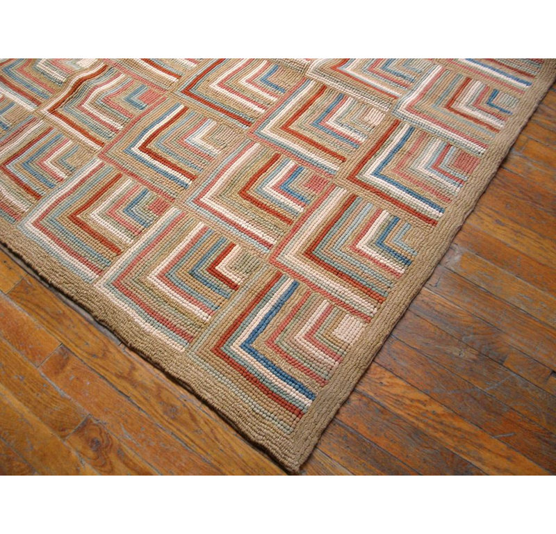 Multicolorful Contemporary Handmade Cotton Hooked Rug with Jute Highlights 5 x 8