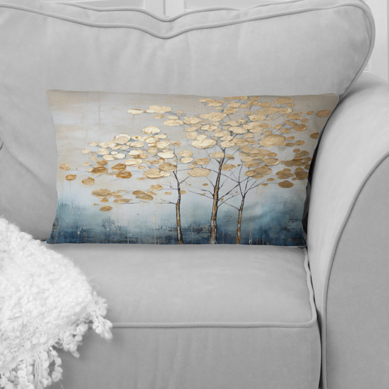 Coussin décoratif or et bleu Harmony IV - Trees