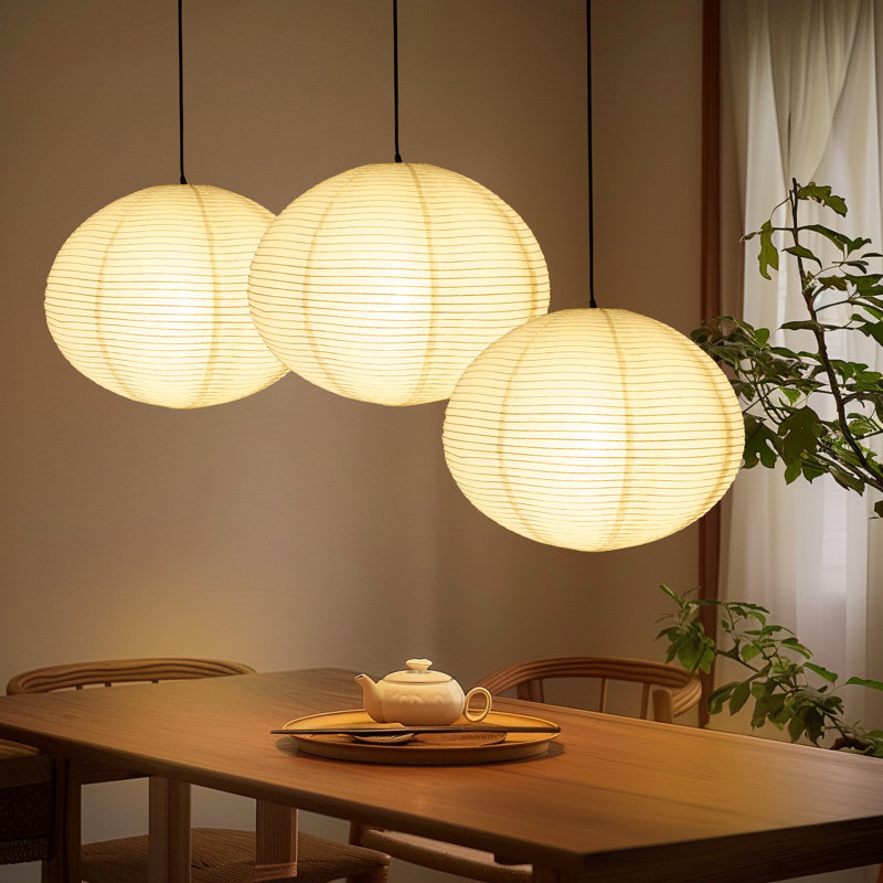Ensemble de 3 luminaires suspendus Brightech Jupiter - lumières suspendues en papier de riz d'inspiration japonaise