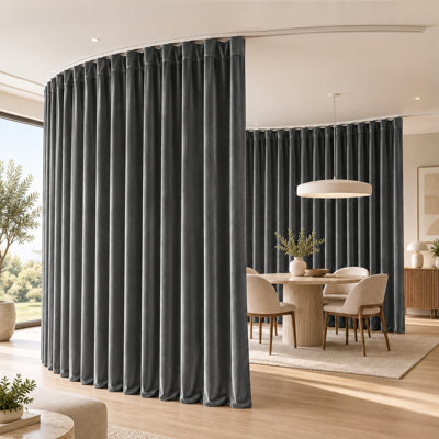 100" Wide Velvet Room Divider Curtain with Flexible Ceiling Track, Thermal Insulated Privacy Screen for Bedroom, Living Room & Closet