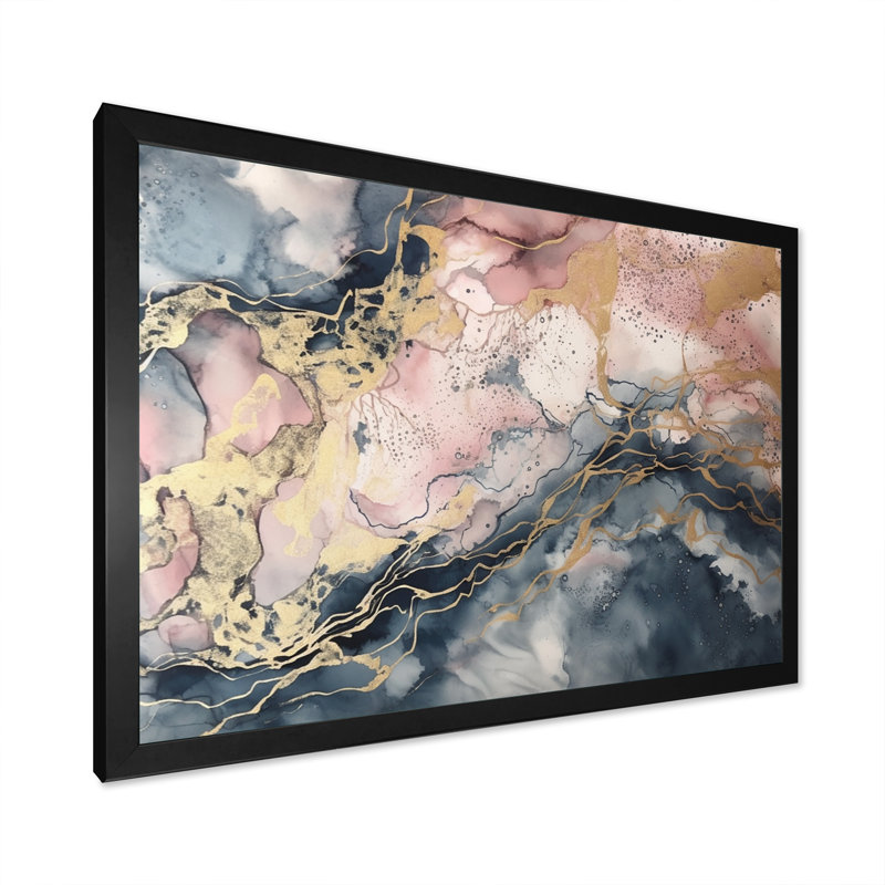 Exploring the Depths of Pink Geode III - Print, Black Picture Framed, 12" H x 20" W x 1" D