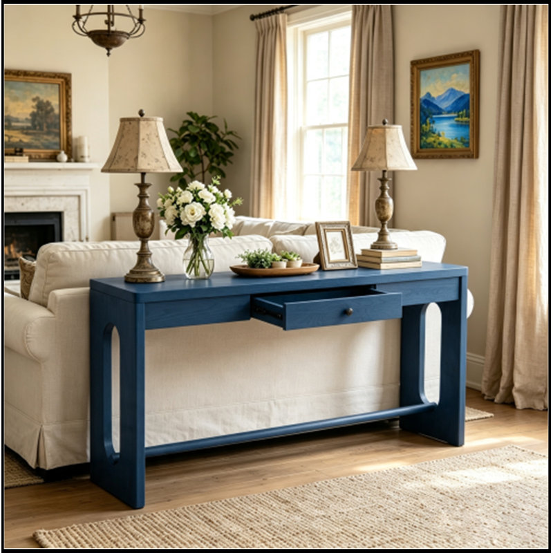 Table basse avec 1 tiroir et pieds robustes, Marine