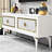 Elegant TV Stand, White & Gold, 47.2 x 19.3 x 11.6 inches | 100% Melamine Coated Particle Board, Thickness: 0.7 inches | Modern Design with 19 inch Leg Height, Perfect for Living Room & Entertainment Spaces