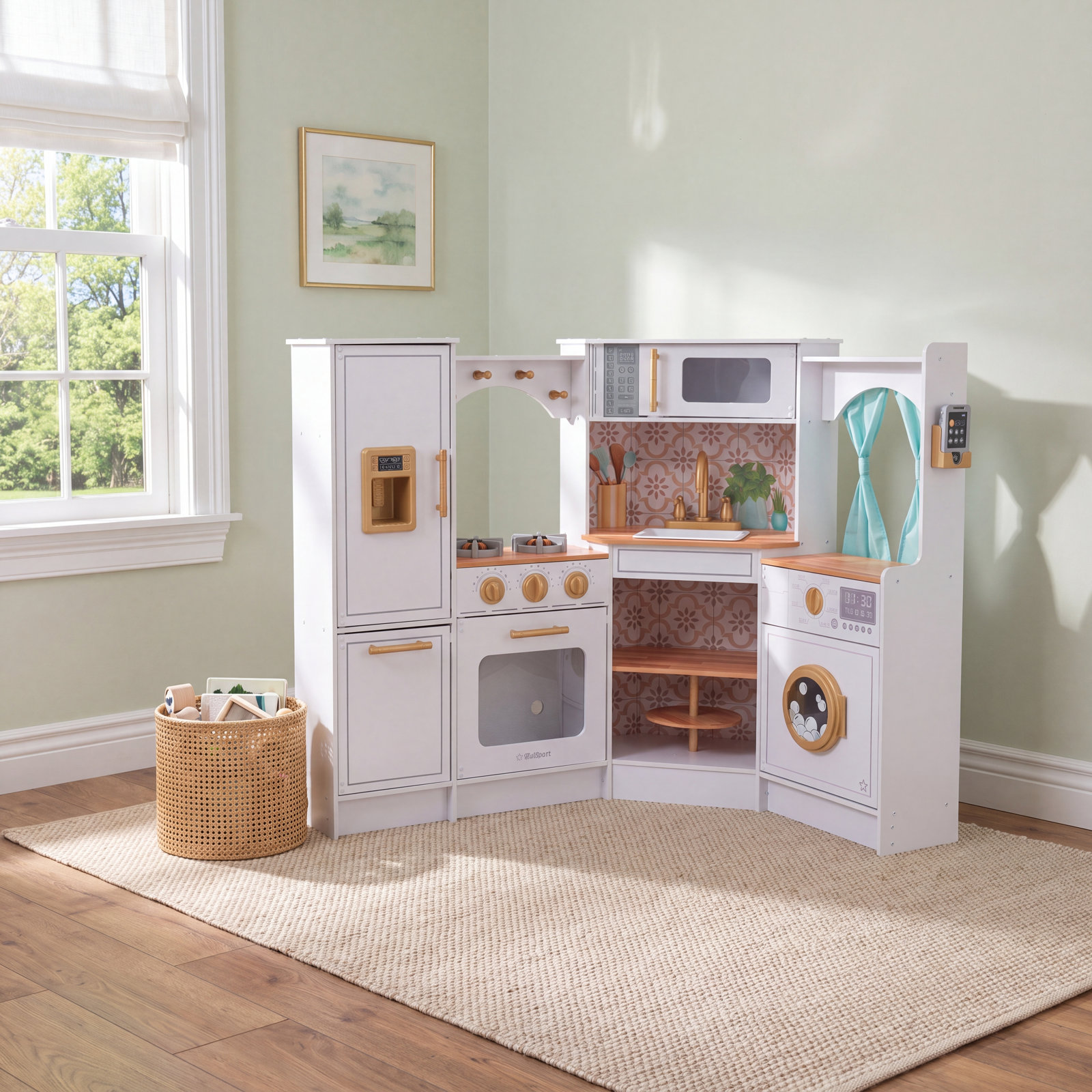 Ultimate Corner Play Kitchen with Lights and Sounds, White/Natural