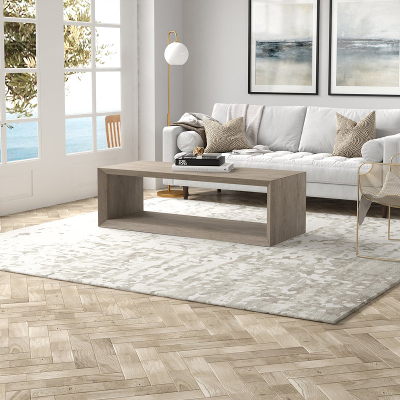 Wander Solid Coffee Table with Storage, 45.72cm H x 147.32cm W x 59.39cm D, Antiqued Grey Oak