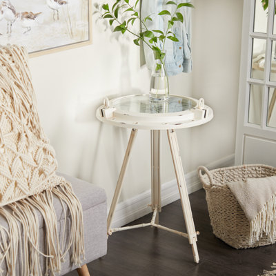 Wyble Metal Compass Side End Accent Table with Clock and Clear Glass Top