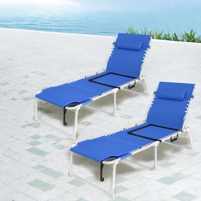 Ensemble de chaises longues réglables en acier, bleu marine et gris Relaxation