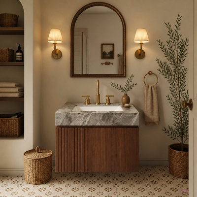 Comptoir en pierre frittée de 24 po et lavabo encastré en céramique avec trois trous de robinet pré-percés standard, sans armoire, sans robinet et couvercle d'évier