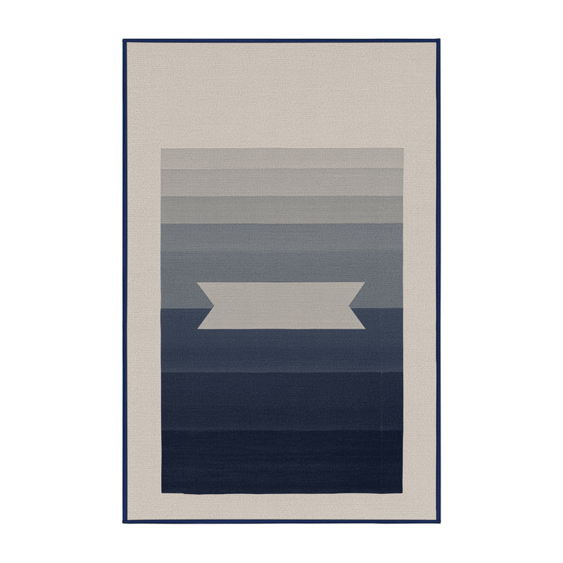 Soft Plush Fabiano July 4Th Modern & Contemporary Abstract Area Rug in Beige – Navy Binding, 2x5