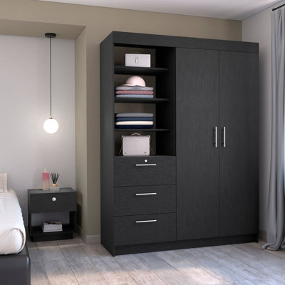 Peyton 2 Piece Bedroom Set, Armoire + Nightstand, Black Wengue