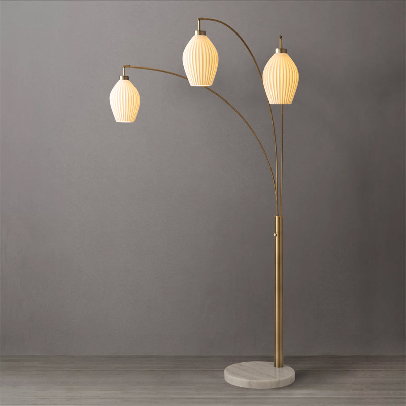 Santa Clara 85" Black Weathered Brass Walnut Arc Floor Lamp