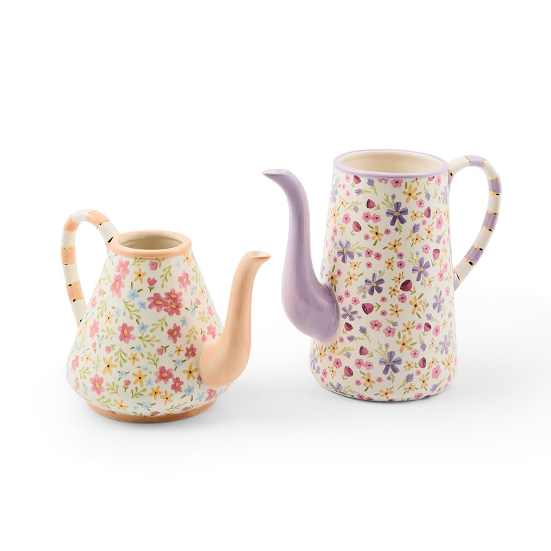 Posie Patch Ceramic Teapot Vases, Set Of 2