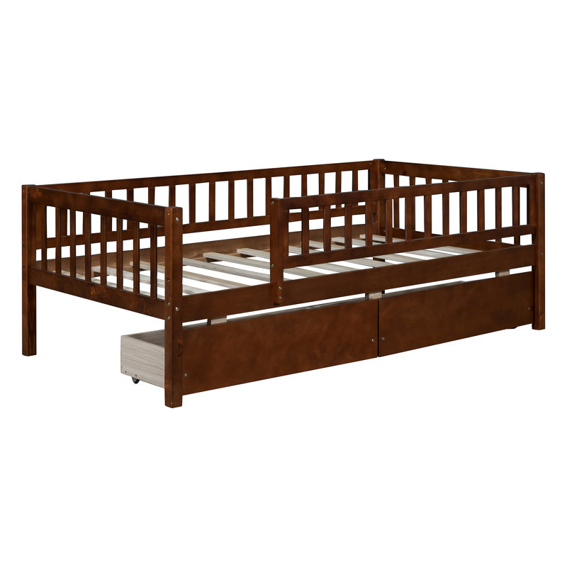 Daybed Wood Bed With Two Drawers, Walnut, Twin