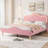 Upholstered Bed Frame with Adjustable Headboard and Footboard, Velvet Princess Platform Bedframe for Kids/Girls-1506505172-1506505175