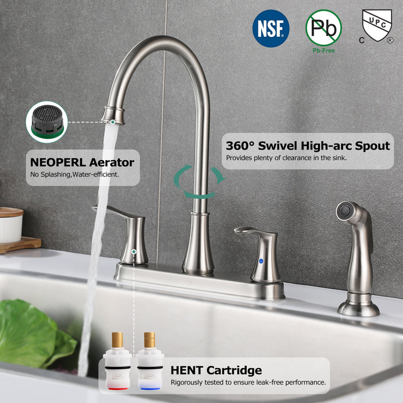 Parlos Home Kitchen Faucet with Side Spray, Brushed Nickel