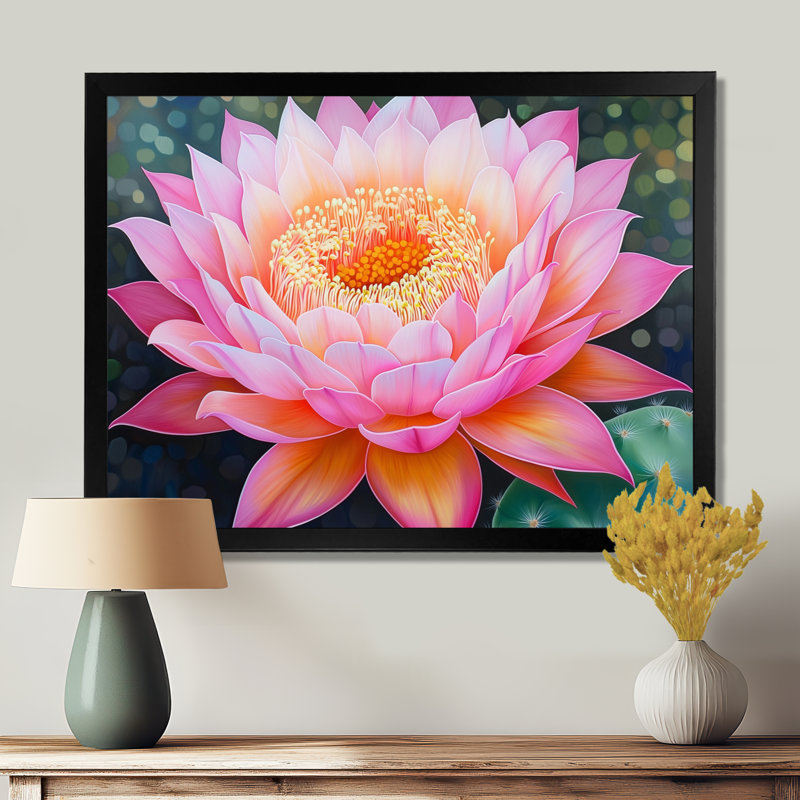 Fleur de cactus - art mural imprimé floral, H 16 po x l 32 po, Reproduction encadrée d'une seule photo sans pass, Noir
