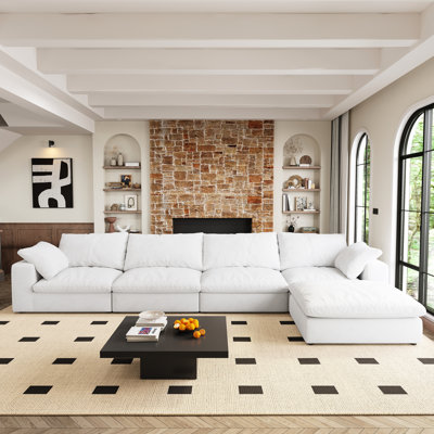 Down Filled L Shaped Sectional 160": For Living Room With 4 Seats And , Versatile Design 160" Cloud Modular: Seater White