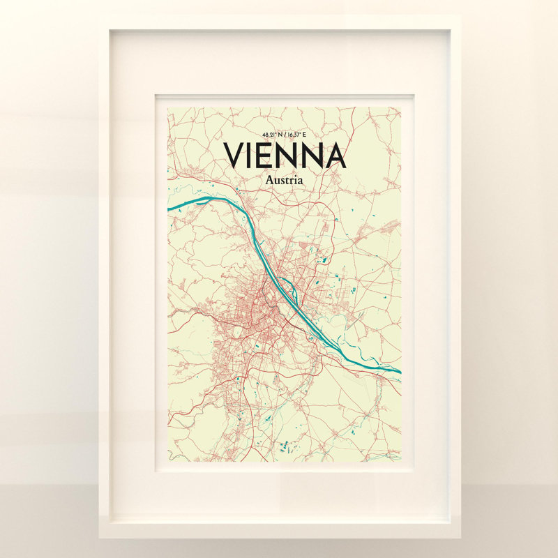 Vienna City Map In Tricolour - No Frame Print, 27.6cm H x 19.7cm W x 0.05cm D