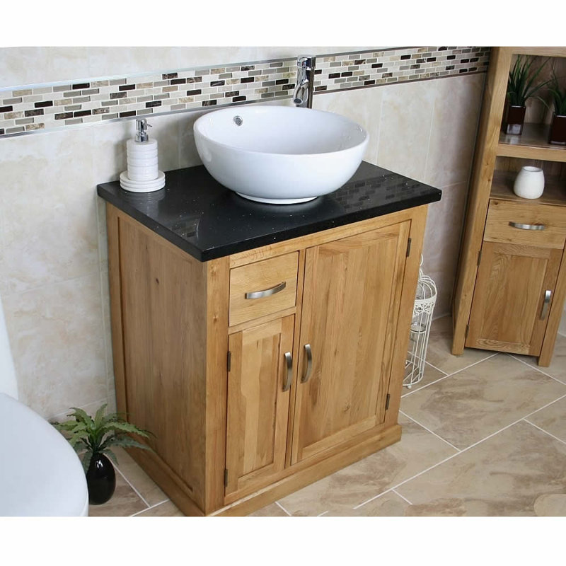 Defranco 750mm Single Bathroom Vanity with Vessel Ceramic Basin, Black
