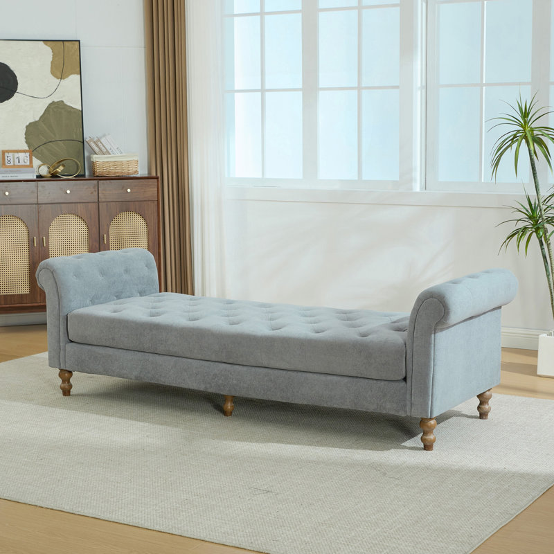 Banc de bout moderne rembourré avec accoudoirs, Gris, Grey