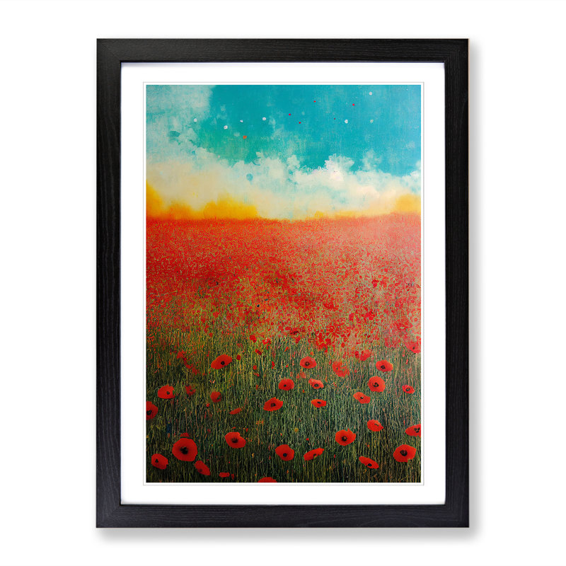 Linard Poppy Field Paint Splatter Vol.1 - Picture Frame Print, 64cm H x 46cm W x 2cm D, Black