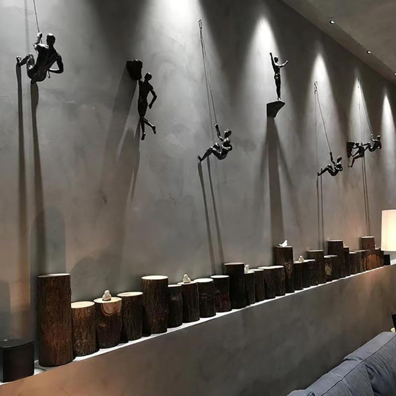 Resin Sculpture Upside Down Climbing Man Wall Sculpture Creative Hand-Finished Wall Art, Silver