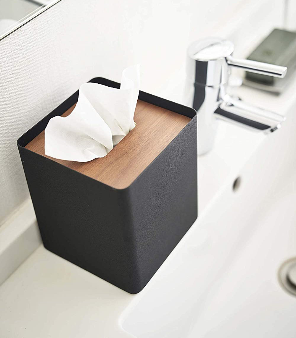 Yamazaki Home Toilet Paper Dispenser, Bathroom Storage Holder Stand, Steel  + Wood, Holds 8 rolls