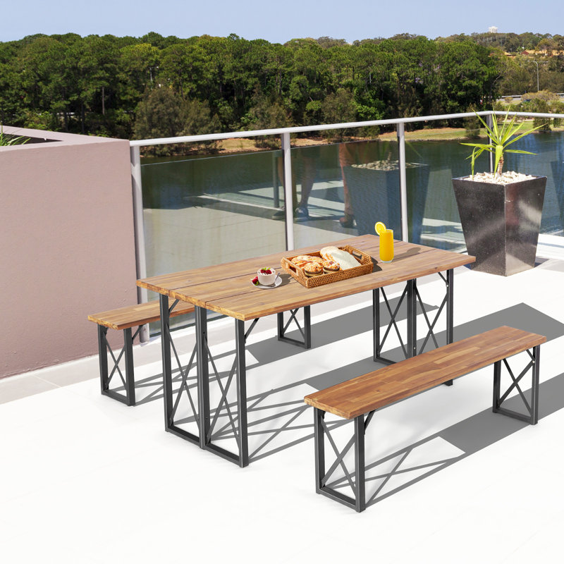 Jazzlynne 4 - Person Acacia Patio Dining Set with Rectangular Table