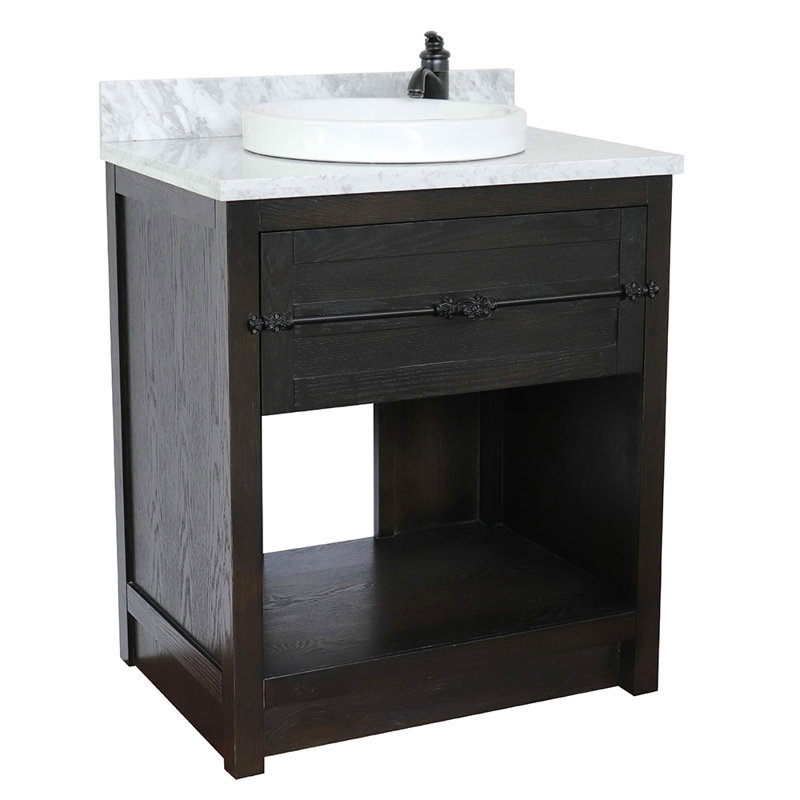 Ensemble de meuble-lavabo simple 31 po Zimmerman, Brun cendré, Marbre de Carrare blanc
