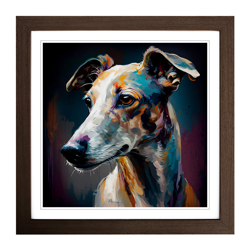 Whippet Palette Knife Painting - Single Picture Frame Print on Wood, Walnut