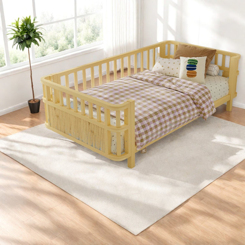 Lits plateforme robustes en bois pour enfants, taille simple, finition naturelle