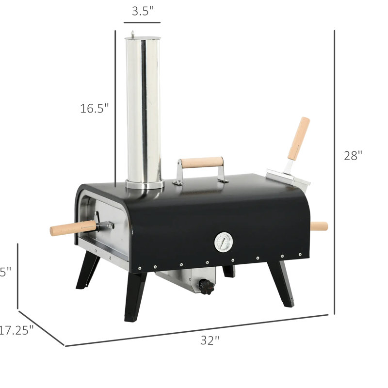 Portable 12" Rotating Stone Pizza Oven, Safe Scald - Handles For Outdoor Vent Precise Temperature Control