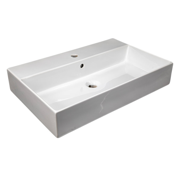Nantucket Sinks Newport 28'' White Fireclay Rectangular Wall Mount Bathroom Sink with Overflow