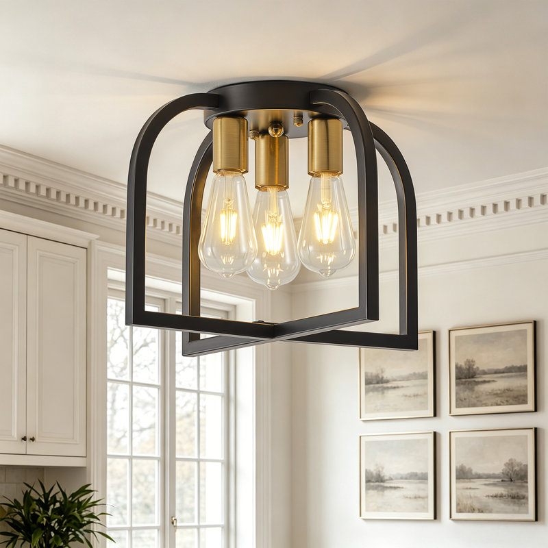 Plafonnier encastré 3 lumières 14,56 po, Doré