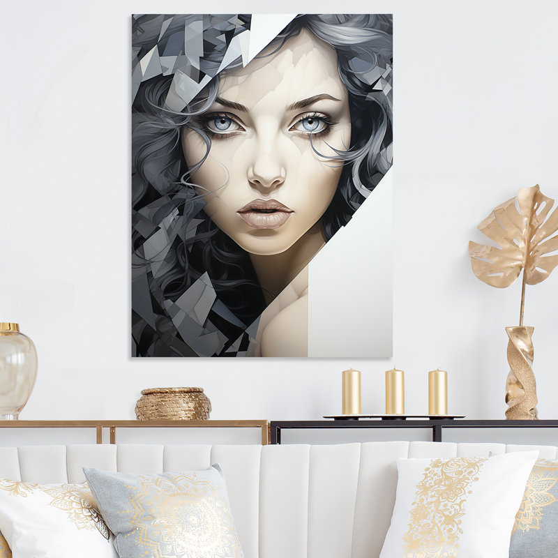 «Black and White Marble Woman Beauty IV - Abstract Portraits», art mural en métal, H 20 po x l 12 po x P 1 po