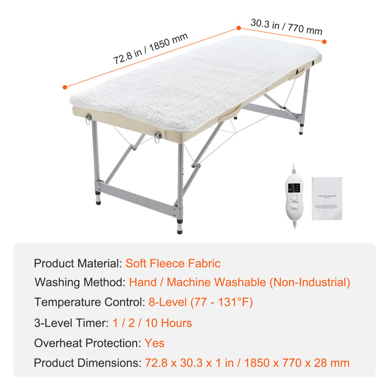 Massage Table Warmer Heating Pad 1" Thickened Fleece Warmer with Timer