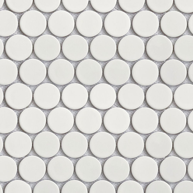 Mosaïque ronde en porcelaine 2 pouces, Blanc