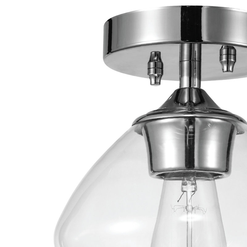 Plafonnier semi-encastré simple en forme de dôme à 1 lumière de 6,38 po Orhan, Chrome
