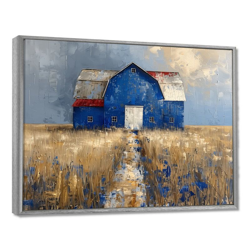 Lovell - Barn Wall Art Living Room, Toile argentée avec cadre flottant, H 12 po x l 20 po x P 1 po