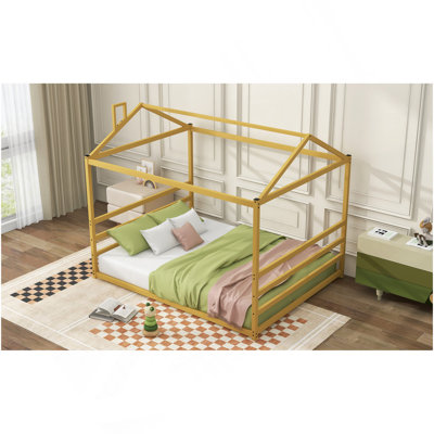 Lit plateforme en métal, or, grand