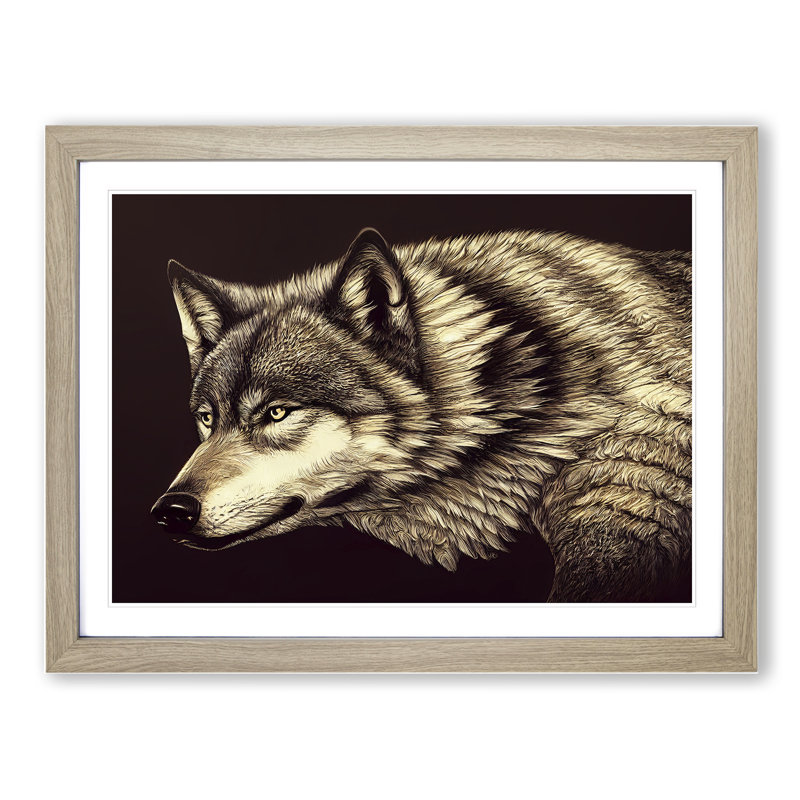 Beguiling Wolf - Single Picture Frame Print, 25cm H x 34cm W x 2cm D, Oak Framed