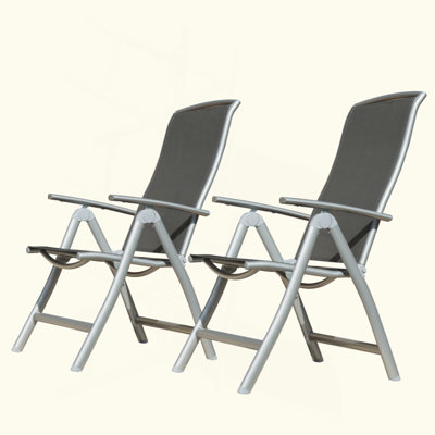 Patio Folding Chairs Set Of 2, Aluminium Frame Outdoor Reclining Patio Chairs For Garden Camping Poolside Beach Deck, Adjustable High Back Lawn Chairs With PVC-coated polyester Fabric Seat