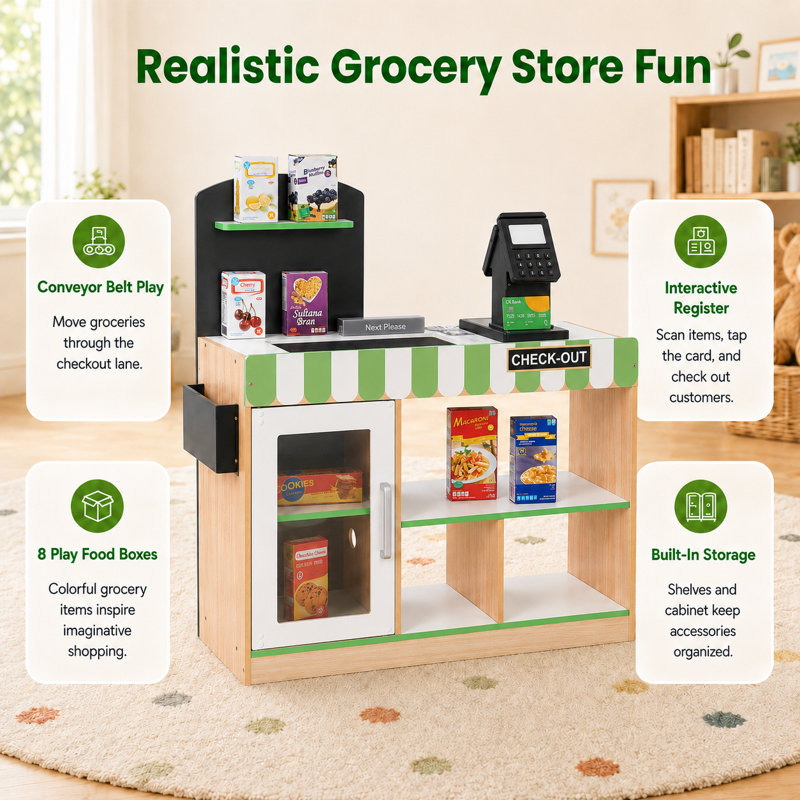  Teamson Kids Cashier Austin Interactive Pretend Play Checkout Counter Stand with 26 Accessories